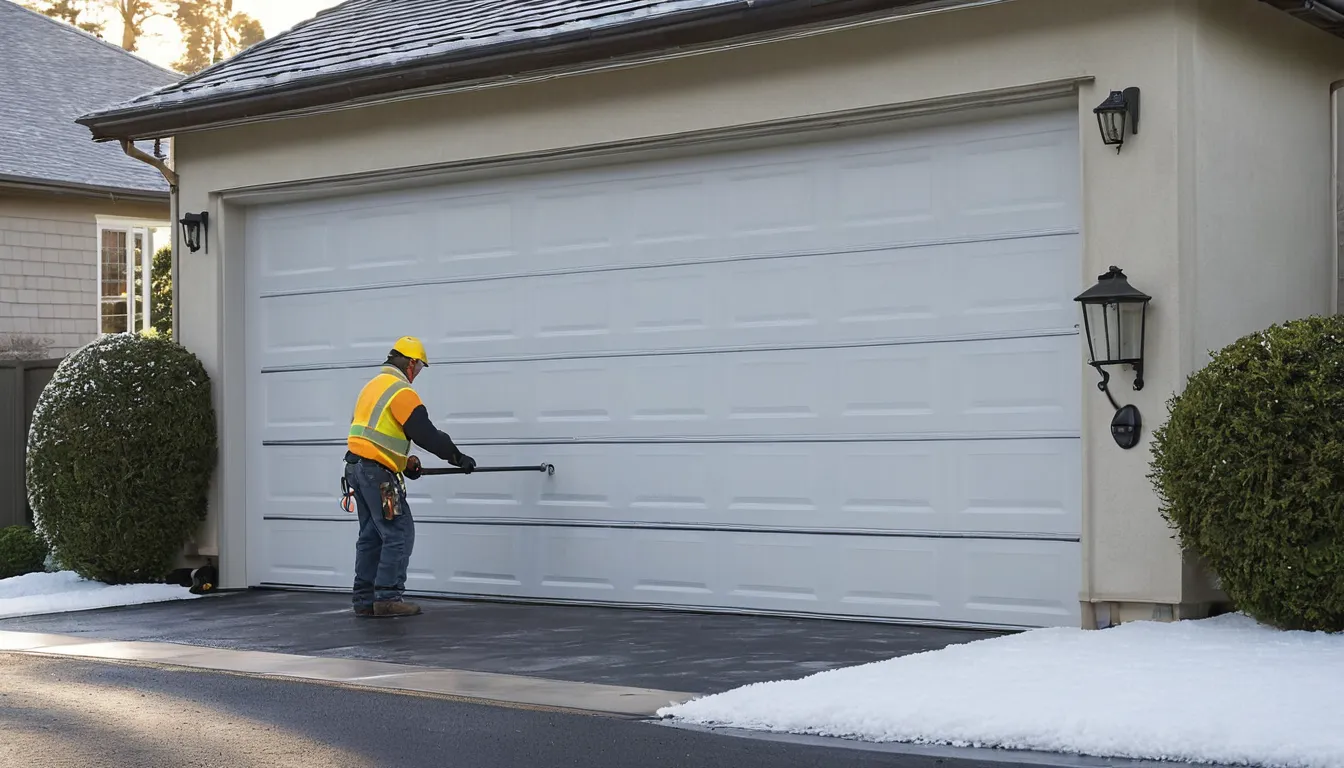 Independent garage door provider inspecting the tracks of a residential garage door at a home in Eatontown