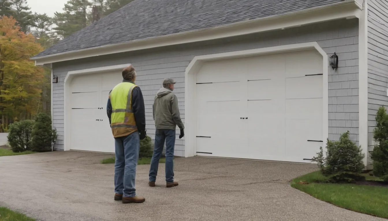 A homeowner and a garage door provider checking a residential garage door in Eatontown
